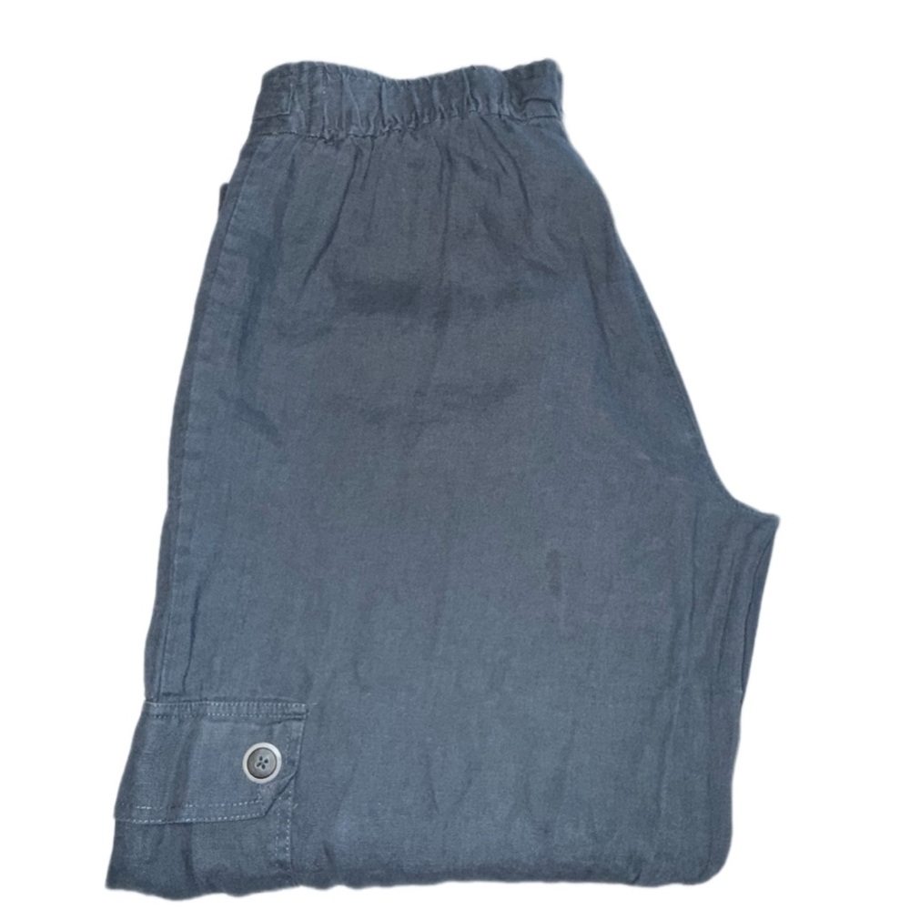 Hot Cotton Linen Cargo Pants Women’s Medium Gray Drawstring Utility outdoor - Picture 3 of 11